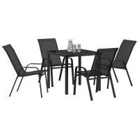 Produktbild för Trädgårdsmöbelset 5 pcs Svart Pulverlackerad stål
