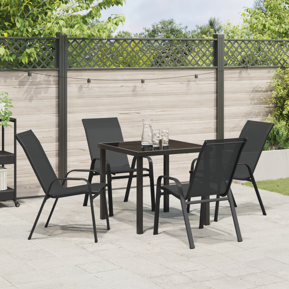 Produktbild för Trädgårdsmöbelset 5 pcs Svart Pulverlackerad stål