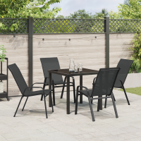 Produktbild för Trädgårdsmöbelset 5 pcs Svart Pulverlackerad stål