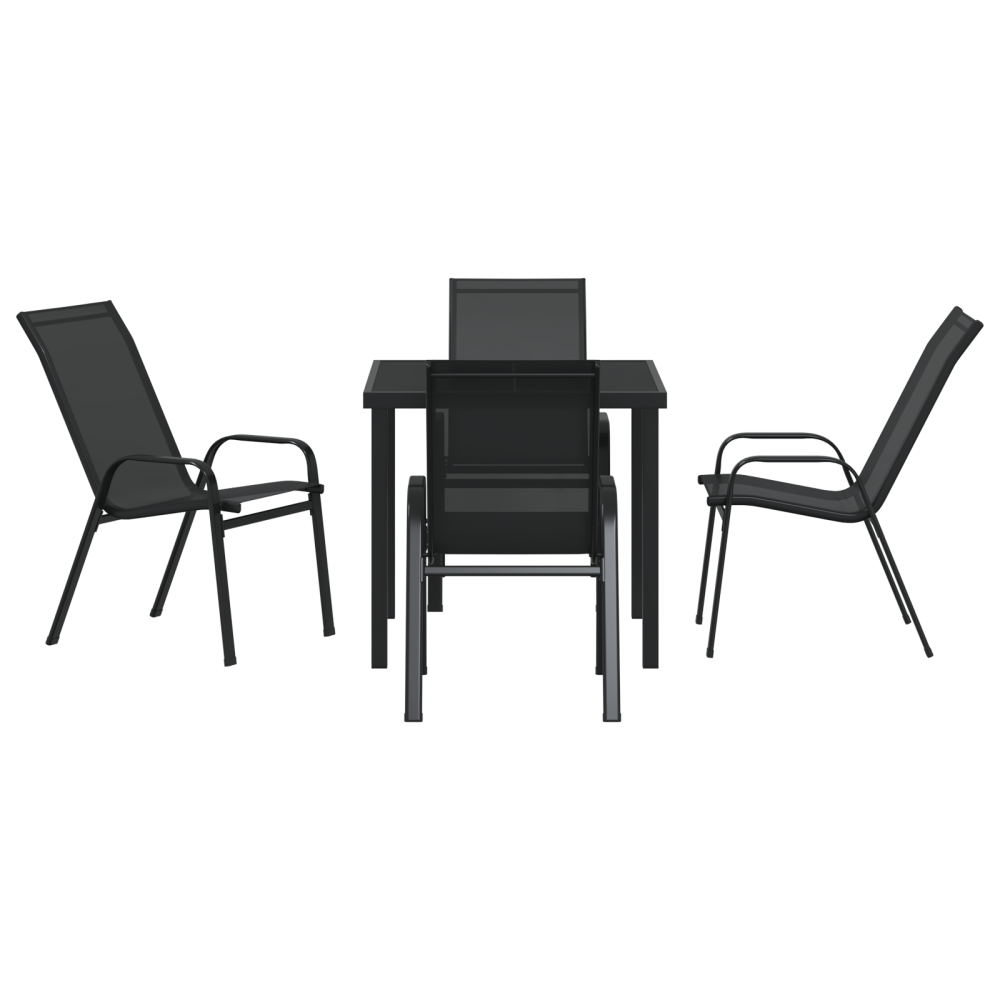 Produktbild för Trädgårdsmöbelset 5 pcs Svart Pulverlackerad stål