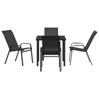 Produktbild för Trädgårdsmöbelset 5 pcs Svart Pulverlackerad stål