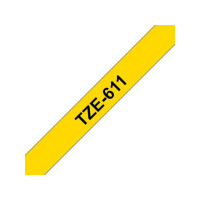 Produktbild för Tape BROTHER TZE611 6mm svart på gul
