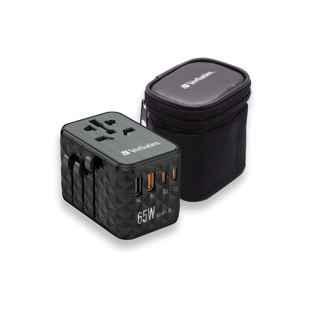 Produktbild för Verbatim UTA-05 strömadapter - GaN III, universell - 2 x USB-C, 2 x USB - 65 Watt