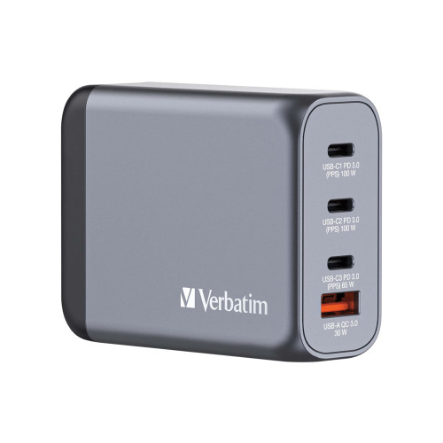 VERBATIM Verbatim strömadapter - GaN - 3 x USB-C, USB - 100 watt