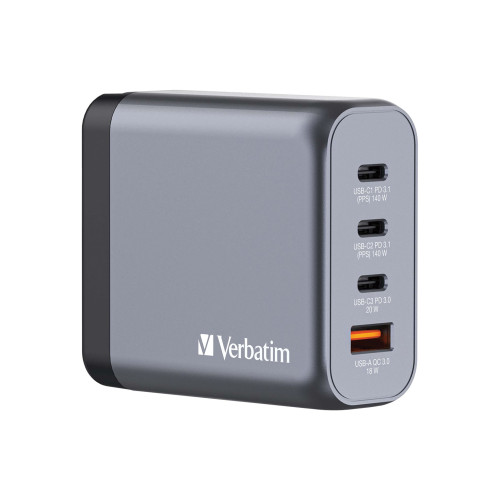 VERBATIM Verbatim strömadapter - GaN - 3 x USB-C, USB - 140 watt