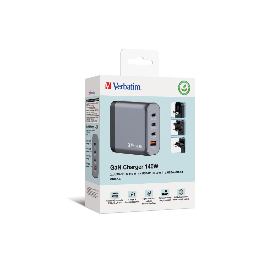 Produktbild för Verbatim strömadapter - GaN - 3 x USB-C, USB - 140 watt