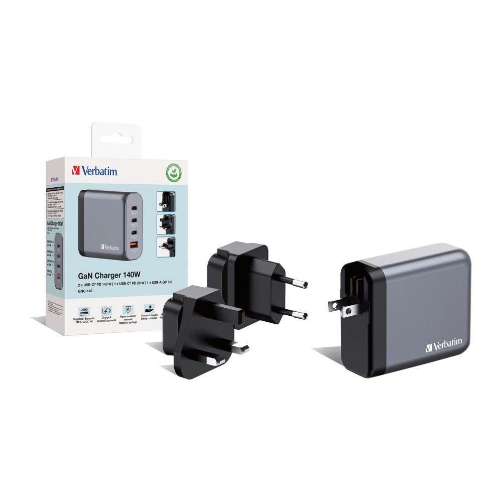 Produktbild för Verbatim strömadapter - GaN - 3 x USB-C, USB - 140 watt
