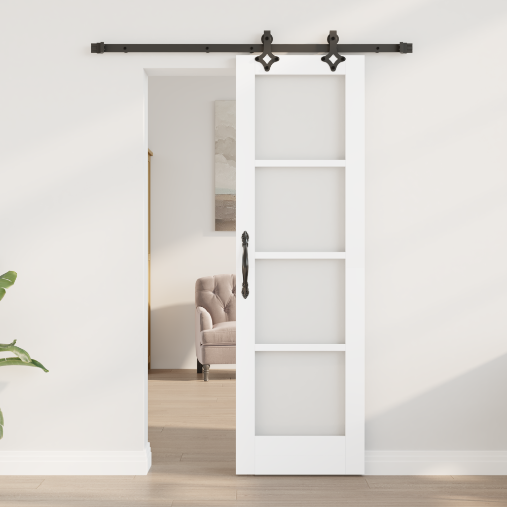 Produktbild för Skjutdörr Vit 61 x 198,5 cm Massivt tallträ och glas