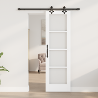 Produktbild för Skjutdörr Vit 61 x 198,5 cm Massivt tallträ och glas