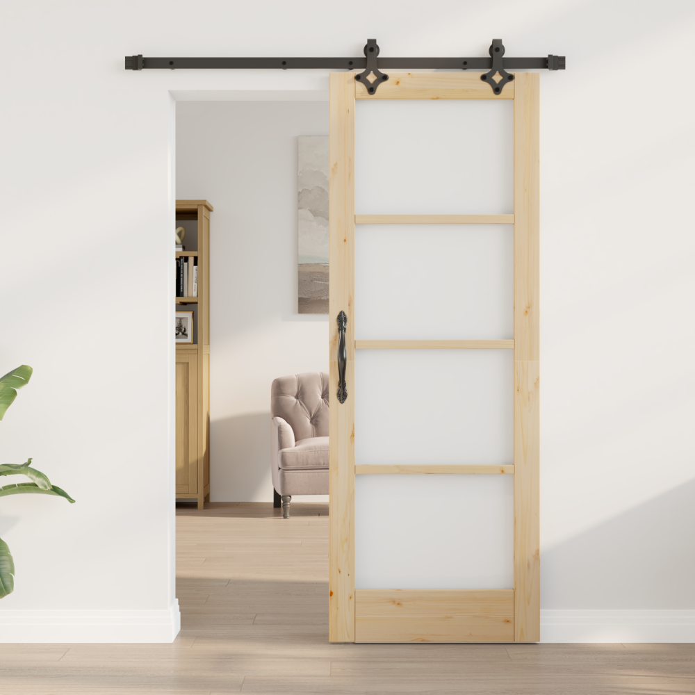 Produktbild för Skjutdörr Naturfärg 73,5 x 198,5 cm Massivt tallträ och glas