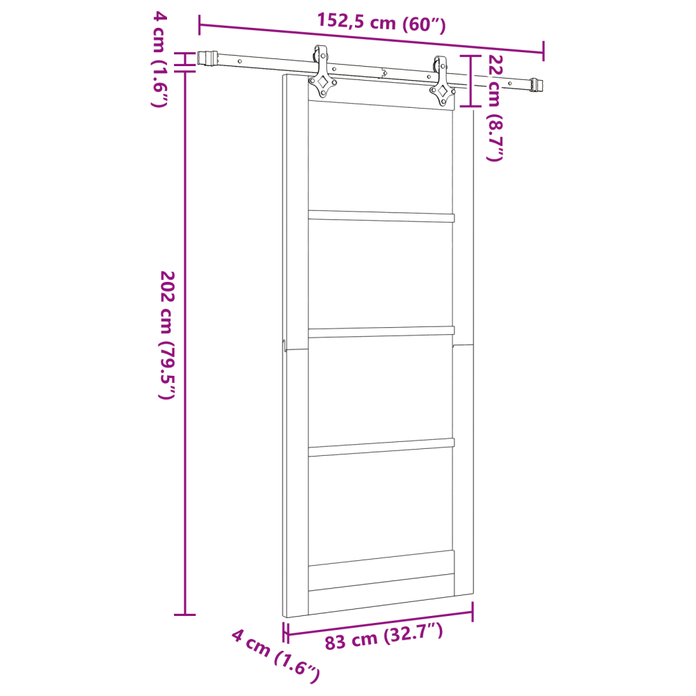 Produktbild för Skjutdörr Vit 83 x 202 cm Massivt tallträ och glas
