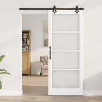 Produktbild för Skjutdörr Vit 83 x 202 cm Massivt tallträ och glas