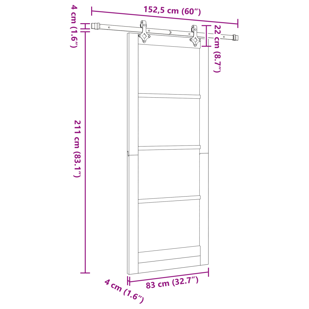 Produktbild för Skjutdörr Vit 83 x 211 cm Massivt tallträ och glas
