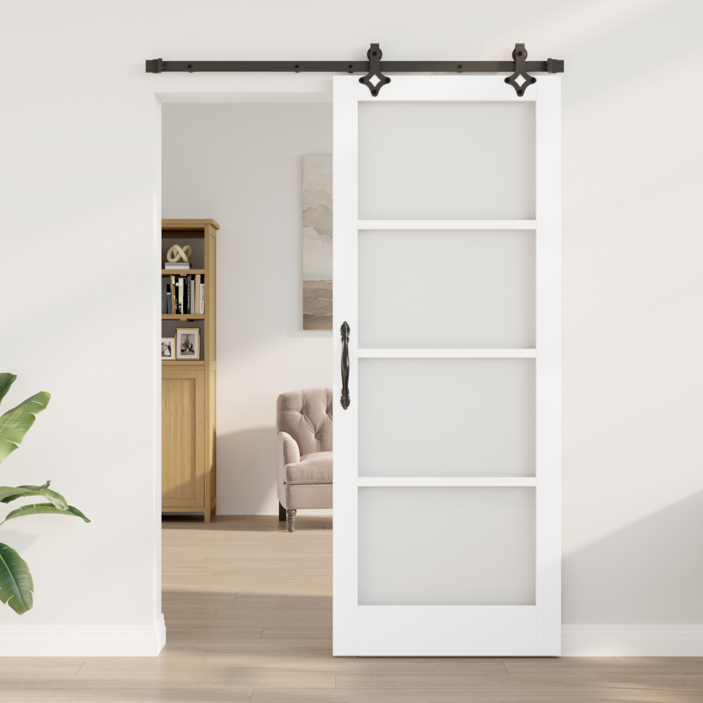 Produktbild för Skjutdörr Vit 83 x 211 cm Massivt tallträ och glas