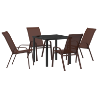 Produktbild för Trädgårdsmöbelset 5 pcs Brun och svart Pulverlackerad stål