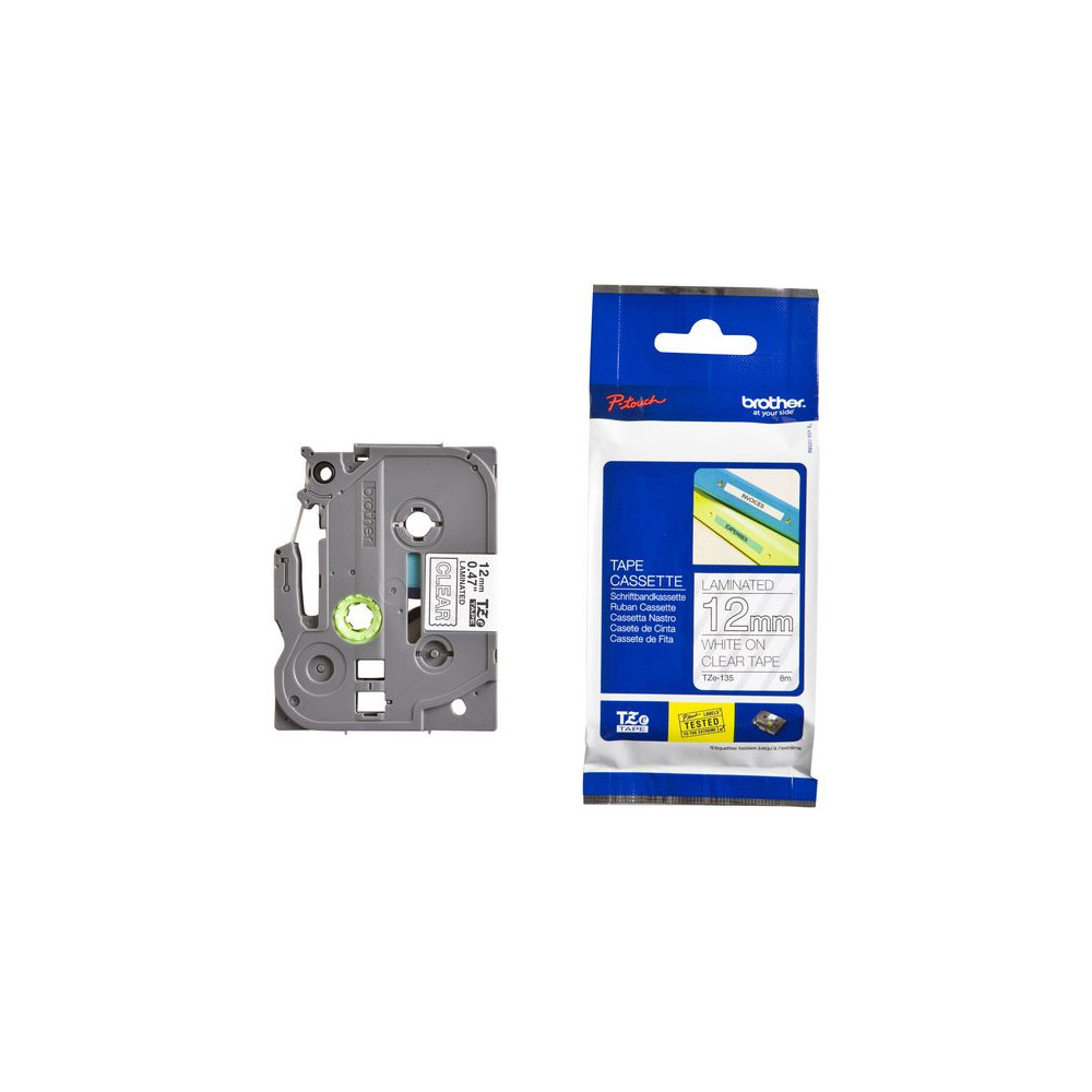 Produktbild för Tape BROTHER TZE135 12mm vit på klar