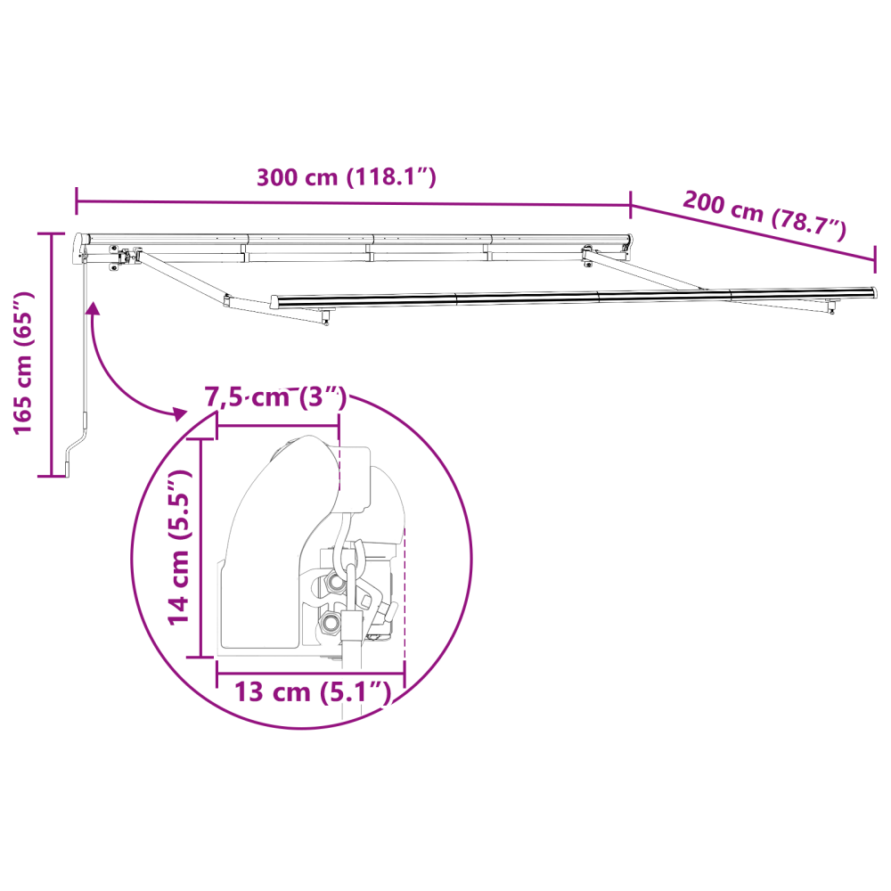Produktbild för Utfällbar markis Antracit 300 x 200 cm tyg