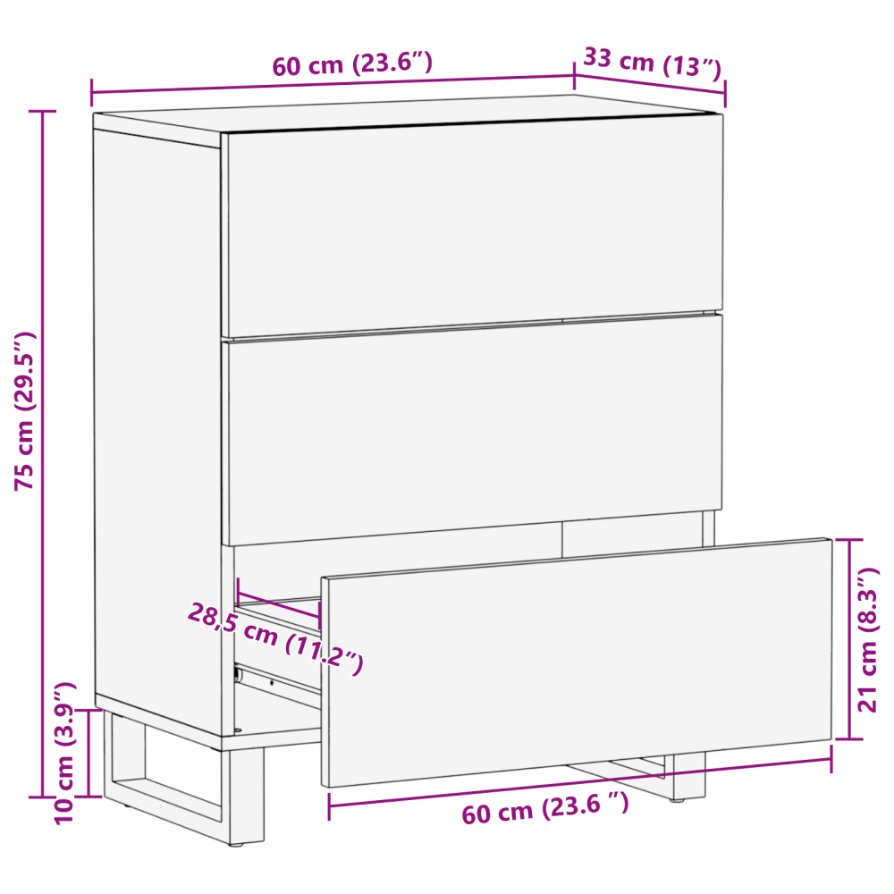 Produktbild för Sideboard med låda Brun 60 x 33.5 x 75 cm Massivt Mangoträ