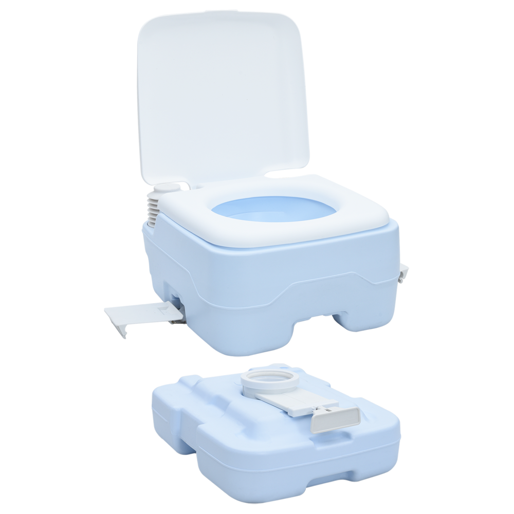 Produktbild för Camping Toalettsats 2 pcs Blå och Vit Högdensitetspolyeten