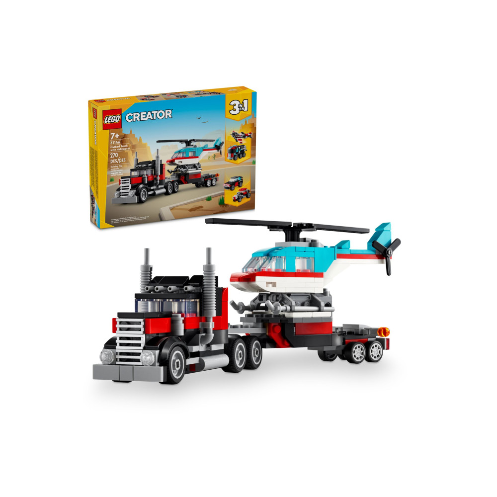 Produktbild för LEGO Creator 3in1 31146 - Flatbed Truck with Helicopter - byggsats