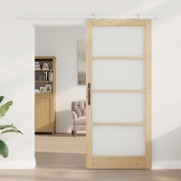 Produktbild för Skjutdörr ORKDAL Naturfärg 93 x 211 cm Massivt tallträ och glas