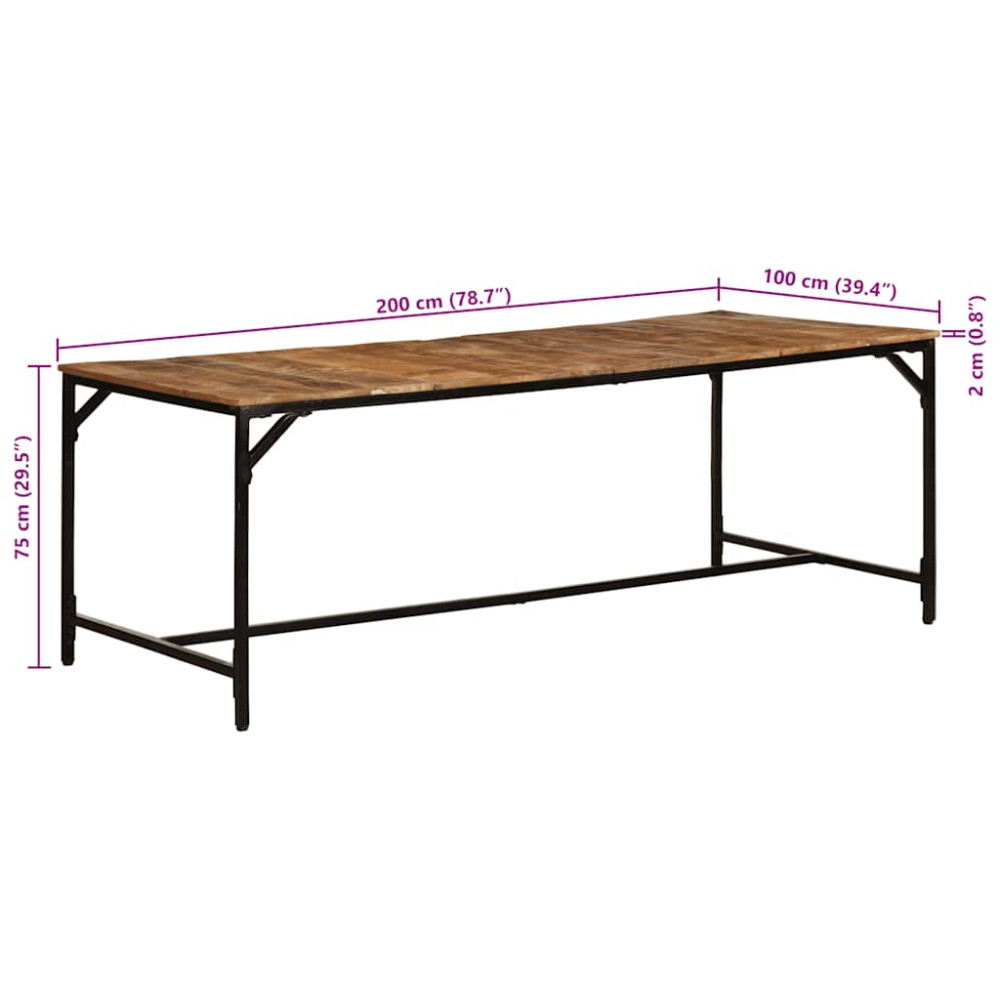 Produktbild för Matbord 200x100x75 cm massivt trä grov mango