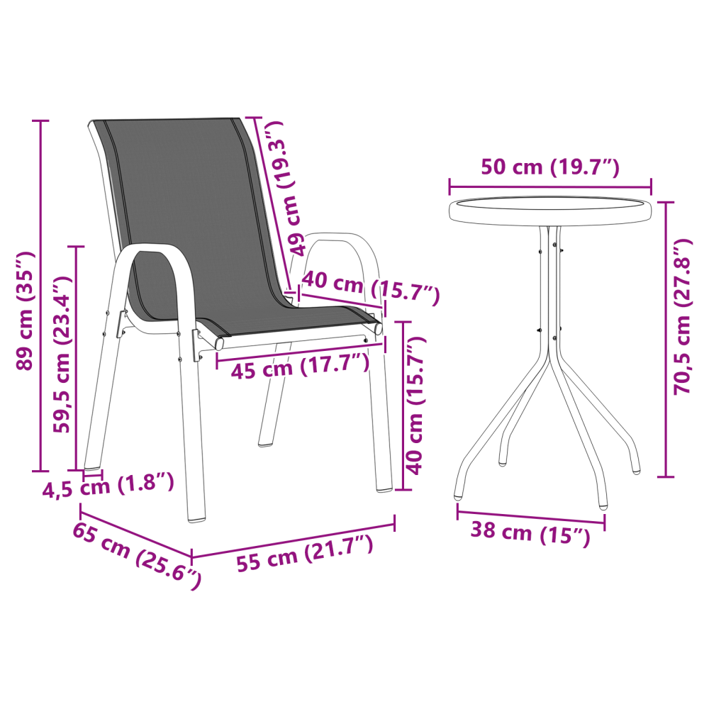 Produktbild för Trädgårds Bistro Set 3 pcs Svart Stål