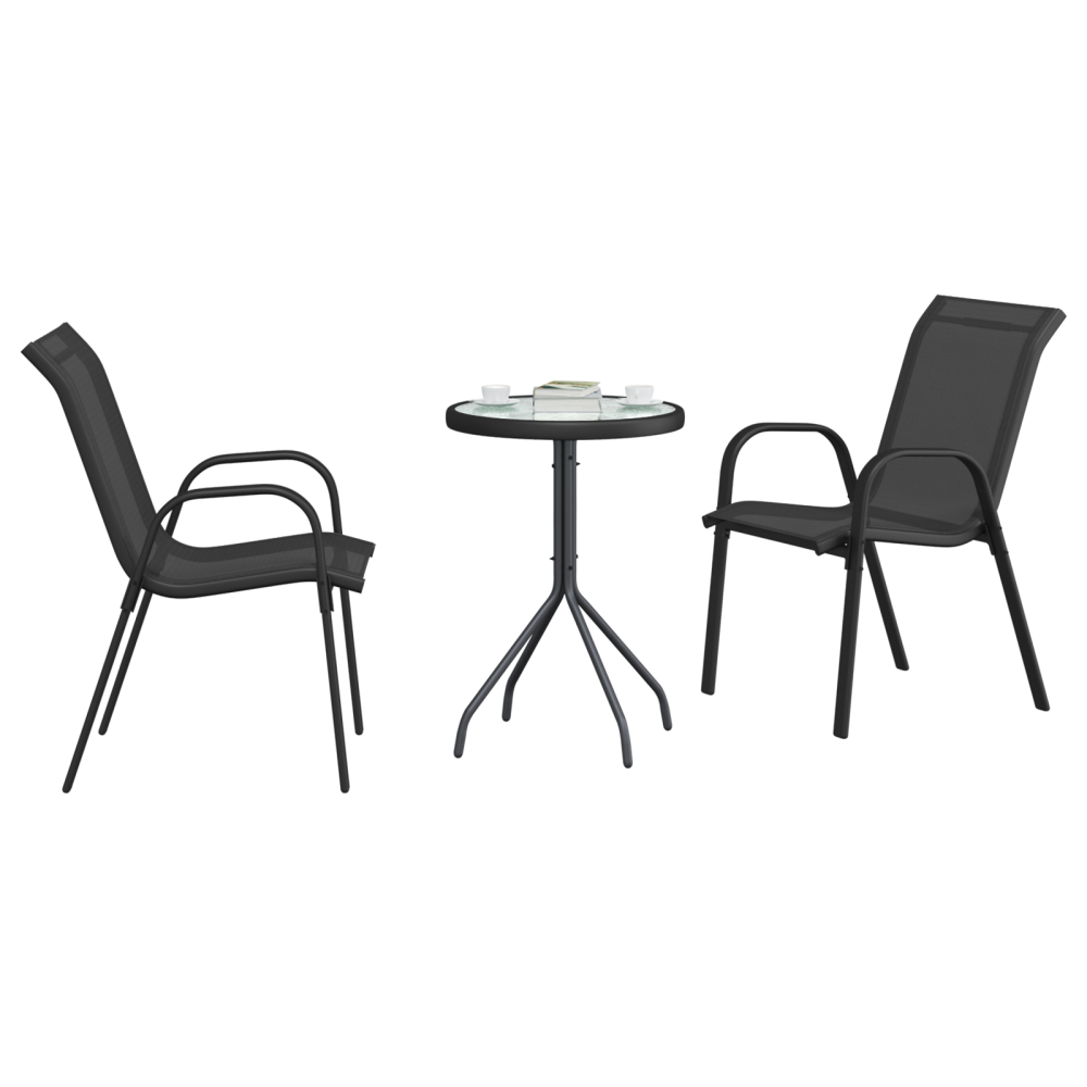 Produktbild för Trädgårds Bistro Set 3 pcs Svart Stål