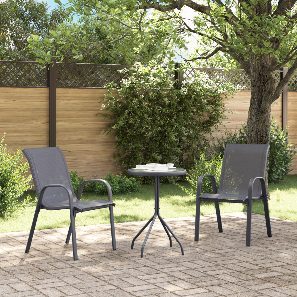 Produktbild för Trädgårds Bistro Set 3 pcs Grå Stål