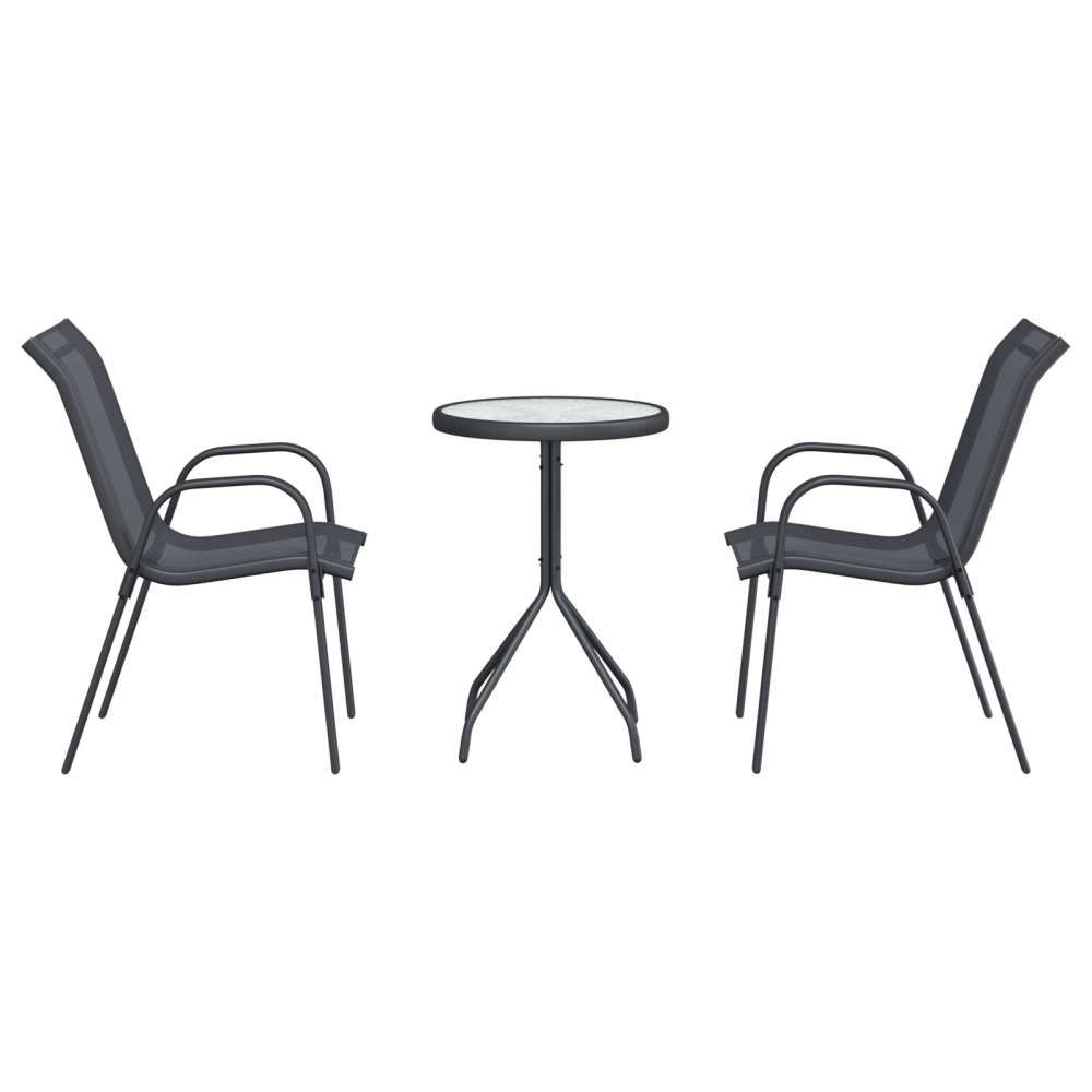 Produktbild för Trädgårds Bistro Set 3 pcs Grå Stål