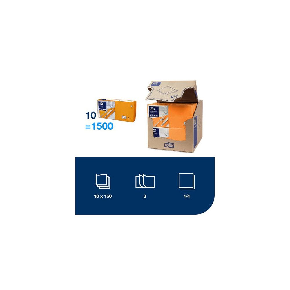Produktbild för Servett TORK Lunch 3-lags orange 150/fp
