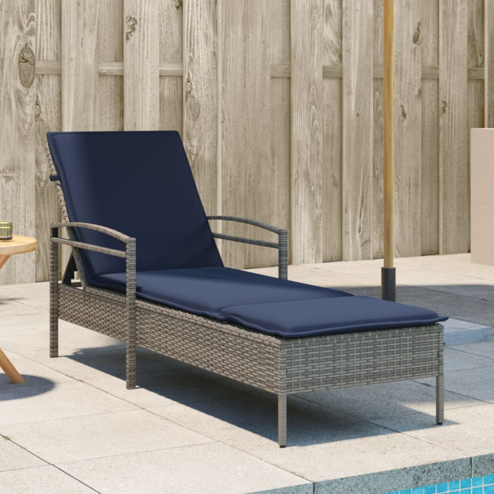 Produktbild för | Solstol | Reclining med kudde Grå 63 x 200 x 81 cm konstrotting