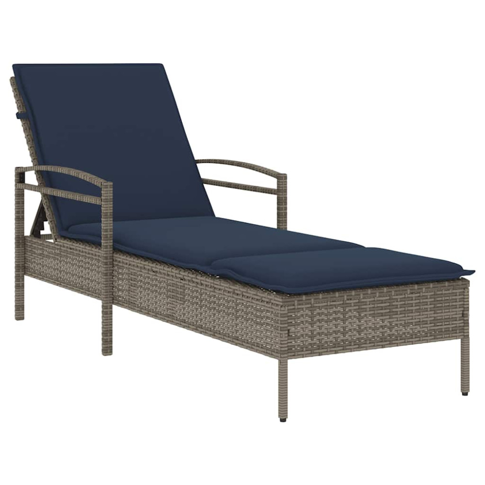 Produktbild för | Solstol | Reclining med kudde Grå 63 x 200 x 81 cm konstrotting