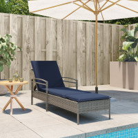 Produktbild för | Solstol | Reclining med kudde Grå 63 x 200 x 81 cm konstrotting