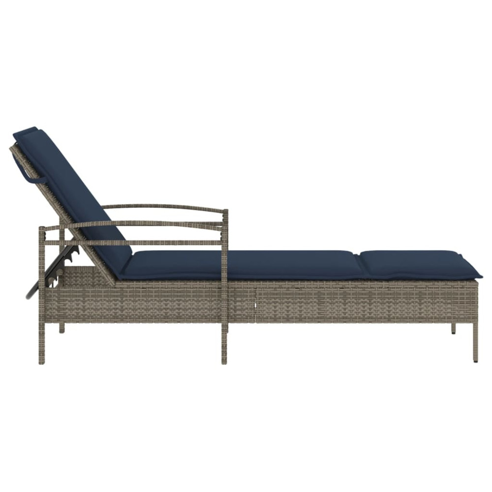 Produktbild för | Solstol | Reclining med kudde Grå 63 x 200 x 81 cm konstrotting