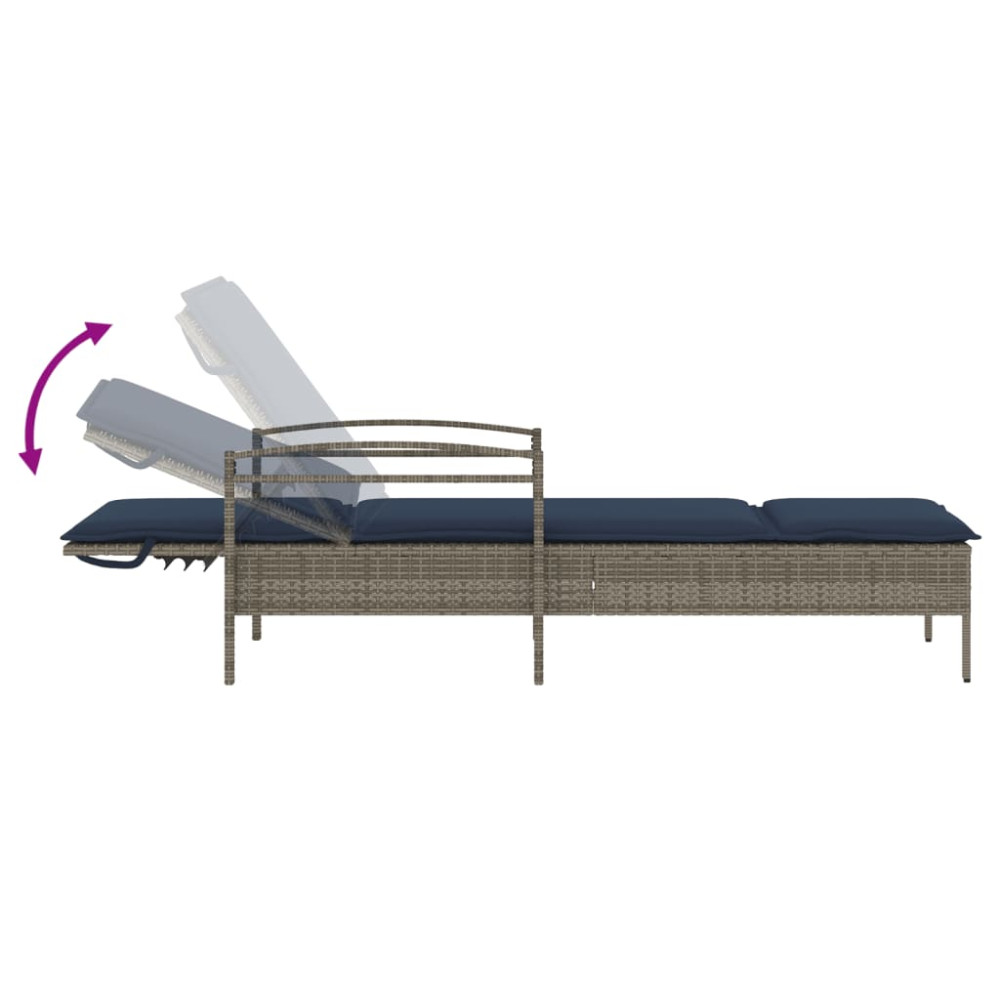Produktbild för | Solstol | Reclining med kudde Grå 63 x 200 x 81 cm konstrotting