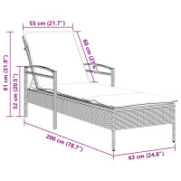 Produktbild för | Solstol | Reclining med kudde Grå 63 x 200 x 81 cm konstrotting