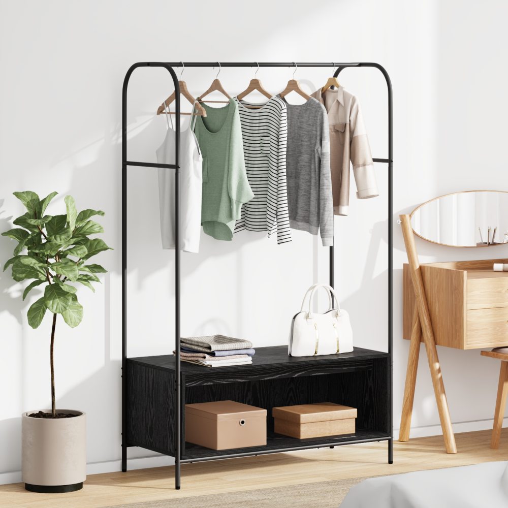 Produktbild för Klädhängare med lagring Svart 100 x 44 x 160 cm Konstruerat trä