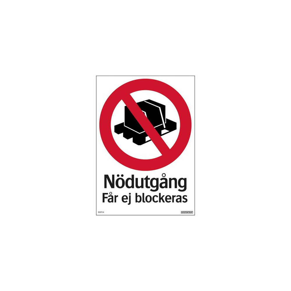 Produktbild för Skylt Nödutgång får ej blockeras 210x297