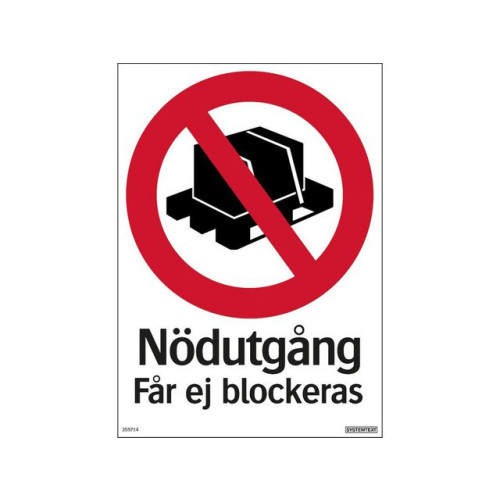 SYSTEMTEXT Skylt Nödutgång får ej blockeras 210x297