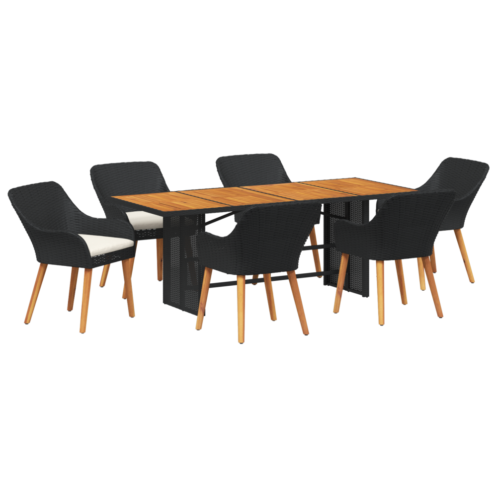 Produktbild för Trädgårdsmöbelset med kudde 7 pcs Svart konstrotting