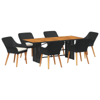 Produktbild för Trädgårdsmöbelset med kudde 7 pcs Svart konstrotting