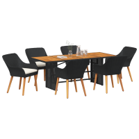 Produktbild för Trädgårdsmöbelset med kudde 7 pcs Svart konstrotting