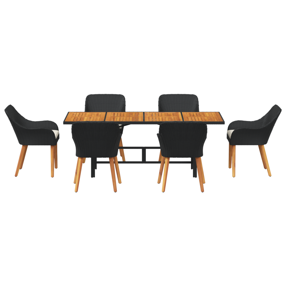 Produktbild för Trädgårdsmöbelset med kudde 7 pcs Svart konstrotting
