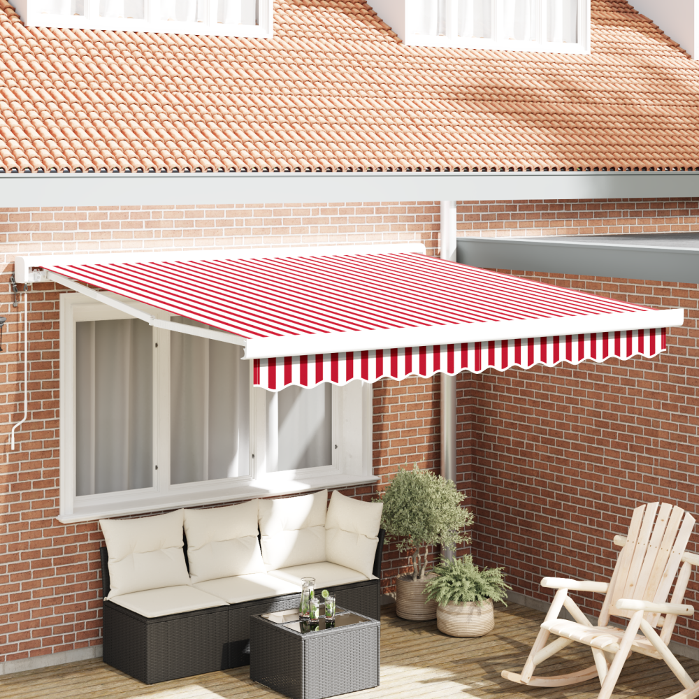 Produktbild för Utdragbar markis Röd och Vit 300 x 250 x 165 cm Tyg och Metall