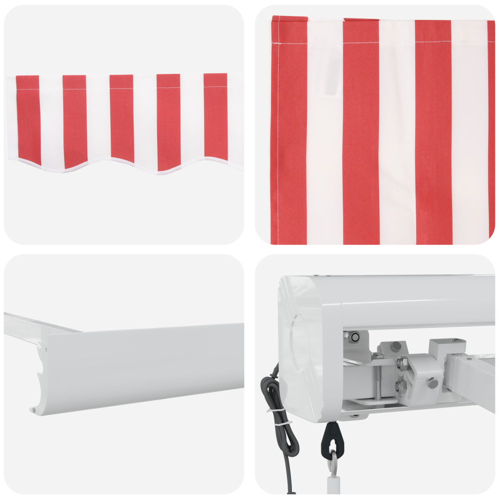 Produktbild för Utdragbar markis Röd och Vit 300 x 250 x 165 cm Tyg och Metall