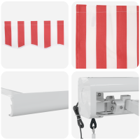 Produktbild för Utdragbar markis Röd och Vit 300 x 250 x 165 cm Tyg och Metall