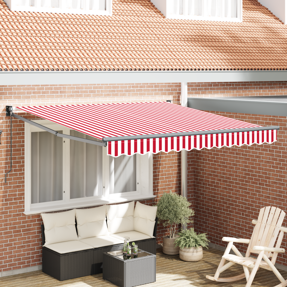 Produktbild för Utdragbar markis Röd och Vit 350 x 250 cm