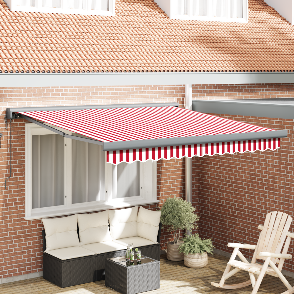 Produktbild för Utdragbar markis Röd och Vit 350 x 250 x 165 cm Tyg och Metall