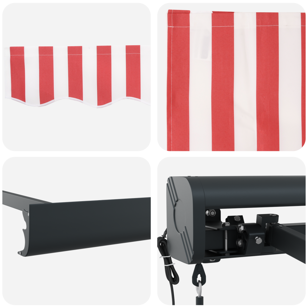 Produktbild för Utdragbar markis Röd och Vit 350 x 250 x 165 cm Tyg och Metall